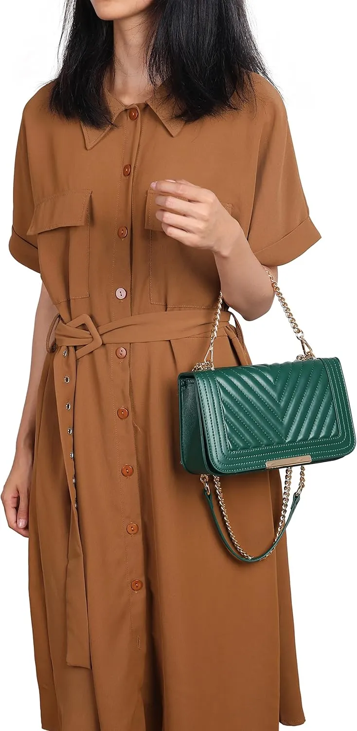 lola mae Crossbody Bags for Women Fashion Quilted Shoulder purse with Convertible Chain Strap Classic Satchel Handbag
