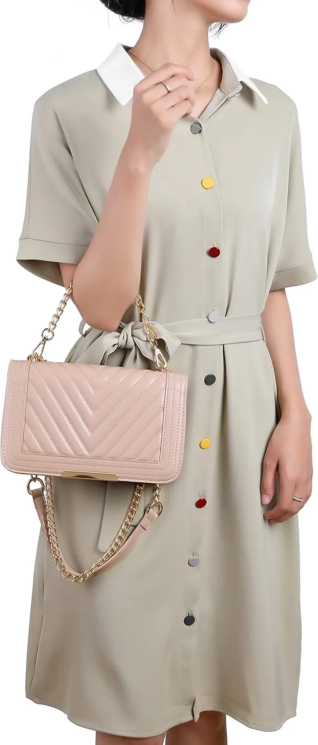 lola mae Crossbody Bags for Women Fashion Quilted Shoulder purse with Convertible Chain Strap Classic Satchel Handbag