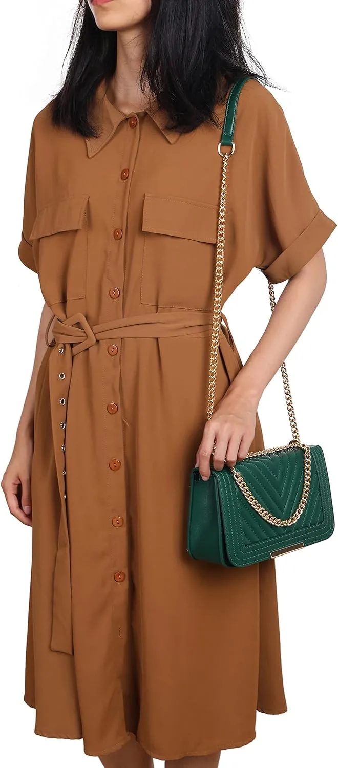 lola mae Crossbody Bags for Women Fashion Quilted Shoulder purse with Convertible Chain Strap Classic Satchel Handbag