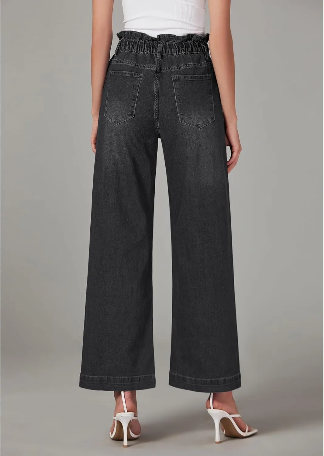 LookbookStore Womens Jeans Wide Leg High Waisted Trendy Elastic Wasit Drawstring Stretch Denim Pants Baggy Trouser Jeans