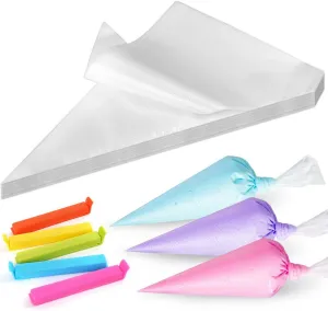 LotFancy Tipless Piping Bags, 500 Pcs 10 Inch Disposable Pastry Bags for Royal Icing, Cookies, Non-Slip Cake Decorating Bags Tool with 5 Clips, for all Size Tips Couplers