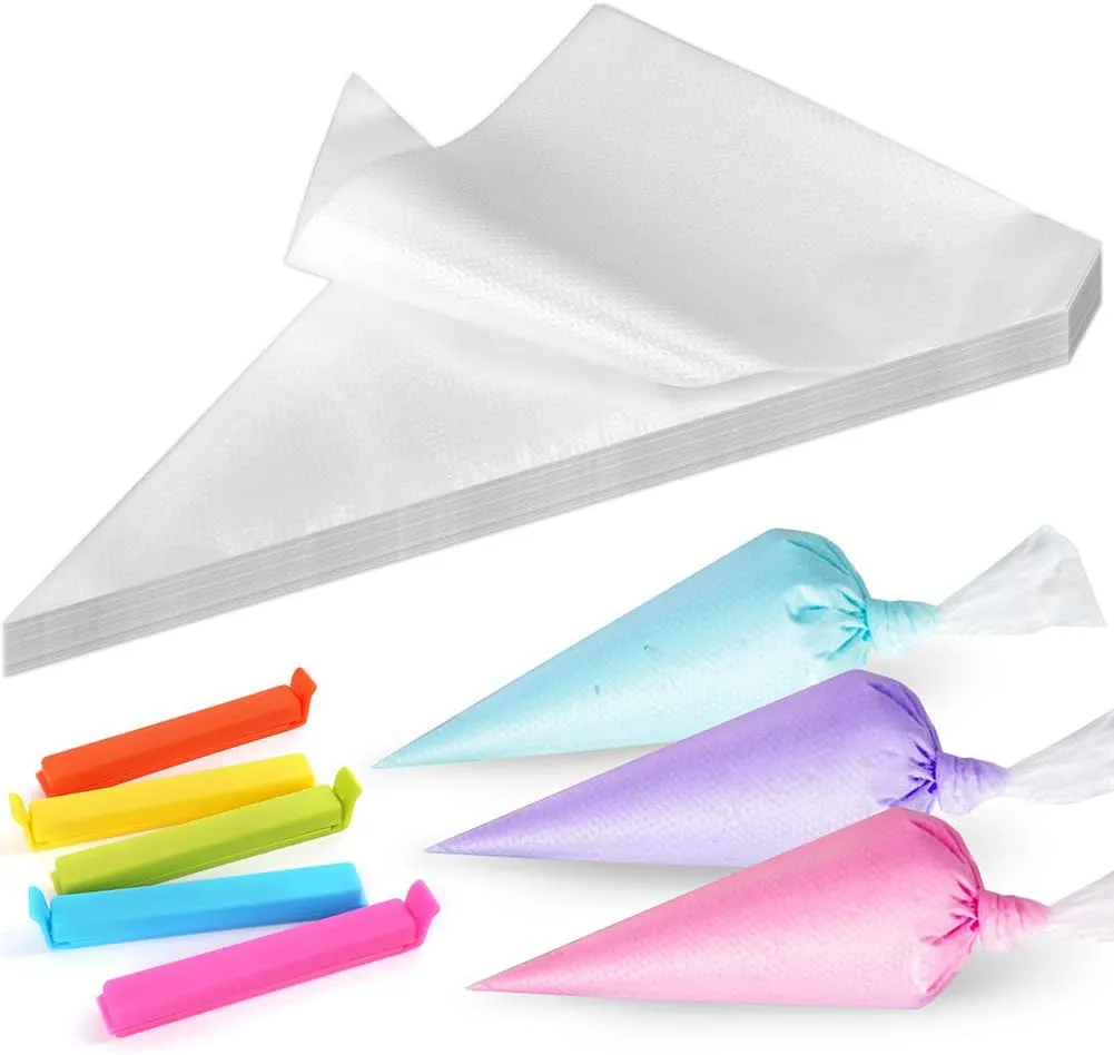 LotFancy Tipless Piping Bags, 500 Pcs 10 Inch Disposable Pastry Bags for Royal Icing, Cookies, Non-Slip Cake Decorating Bags Tool with 5 Clips, for all Size Tips Couplers