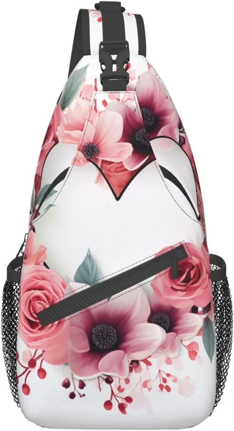 Love garland border Print Unisex Chest Bags Crossbody Sling Backpack Lightweight Daypack for Travel Hiking