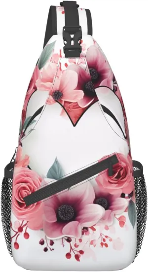 Love garland border Print Unisex Chest Bags Crossbody Sling Backpack Lightweight Daypack for Travel Hiking