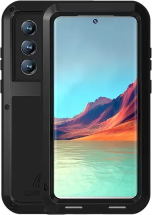 LOVE MEI Military Rugged Case for Samsung Galaxy S22 Ultra, Without Tempered Glass Screen Protector, Shockproof Dustproof Scratch Proof Hybrid Metal and Silicone Gel Heavy Duty Full Body Cover Black