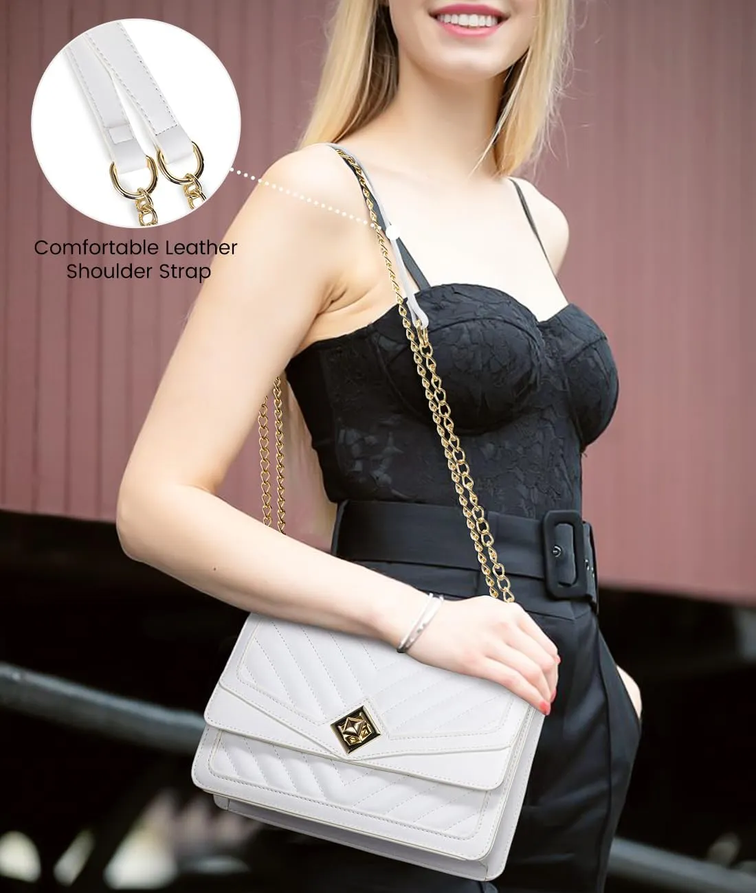 LOVEVOOK Crossbody Bags for Women Leather Quilted Shoulder Bag with Chain Strap Trendy Clutch Satchel Ladies Evening Bag