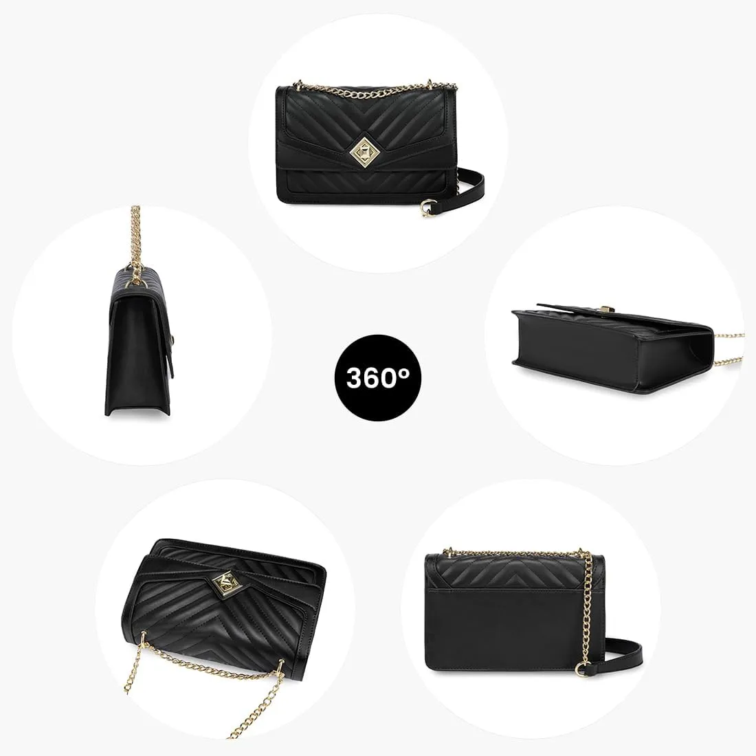 LOVEVOOK Crossbody Bags for Women Leather Quilted Shoulder Bag with Chain Strap Trendy Clutch Satchel Ladies Evening Bag