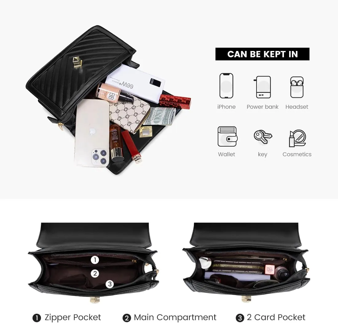 LOVEVOOK Crossbody Bags for Women Leather Quilted Shoulder Bag with Chain Strap Trendy Clutch Satchel Ladies Evening Bag