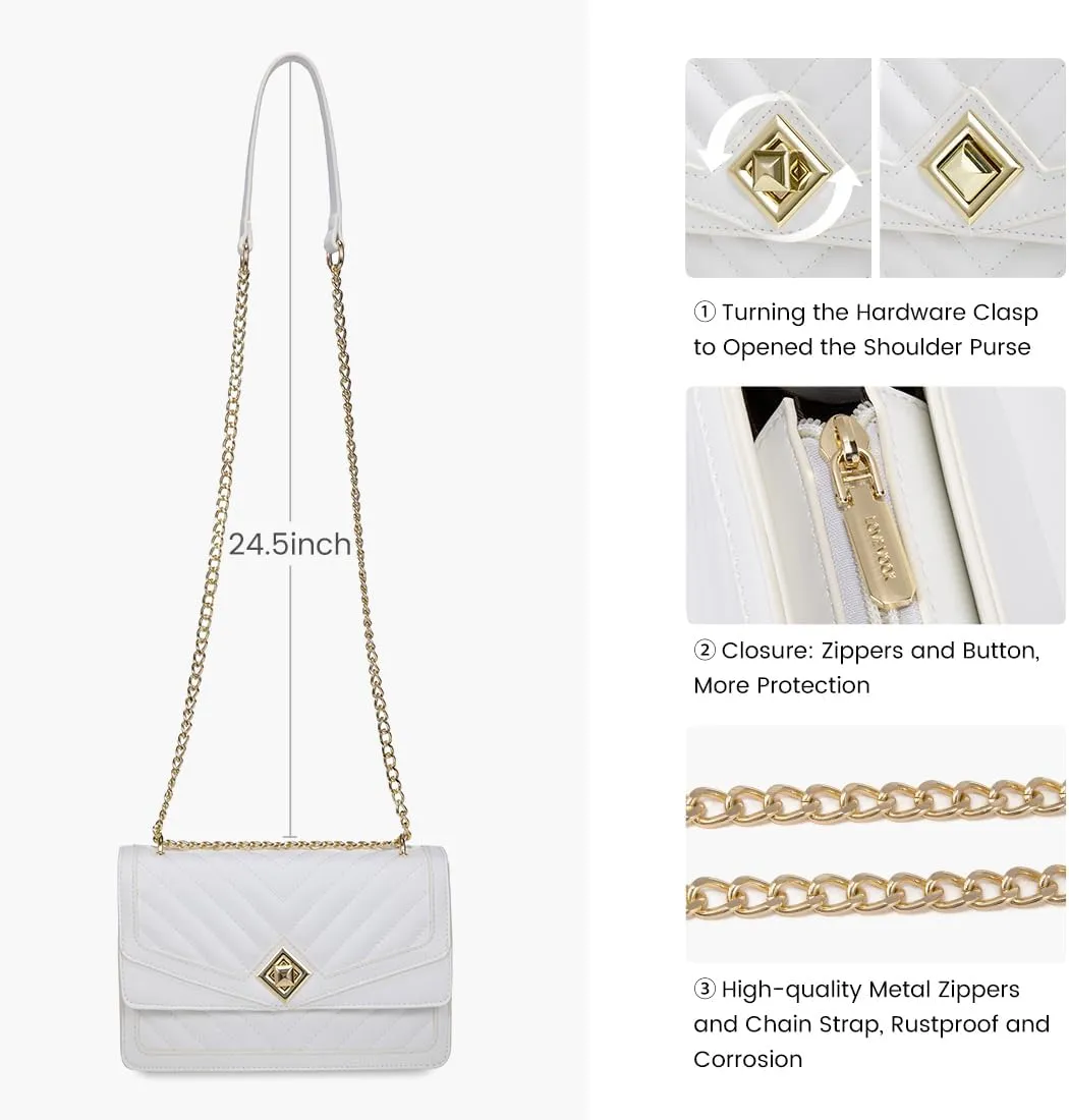LOVEVOOK Crossbody Bags for Women Leather Quilted Shoulder Bag with Chain Strap Trendy Clutch Satchel Ladies Evening Bag