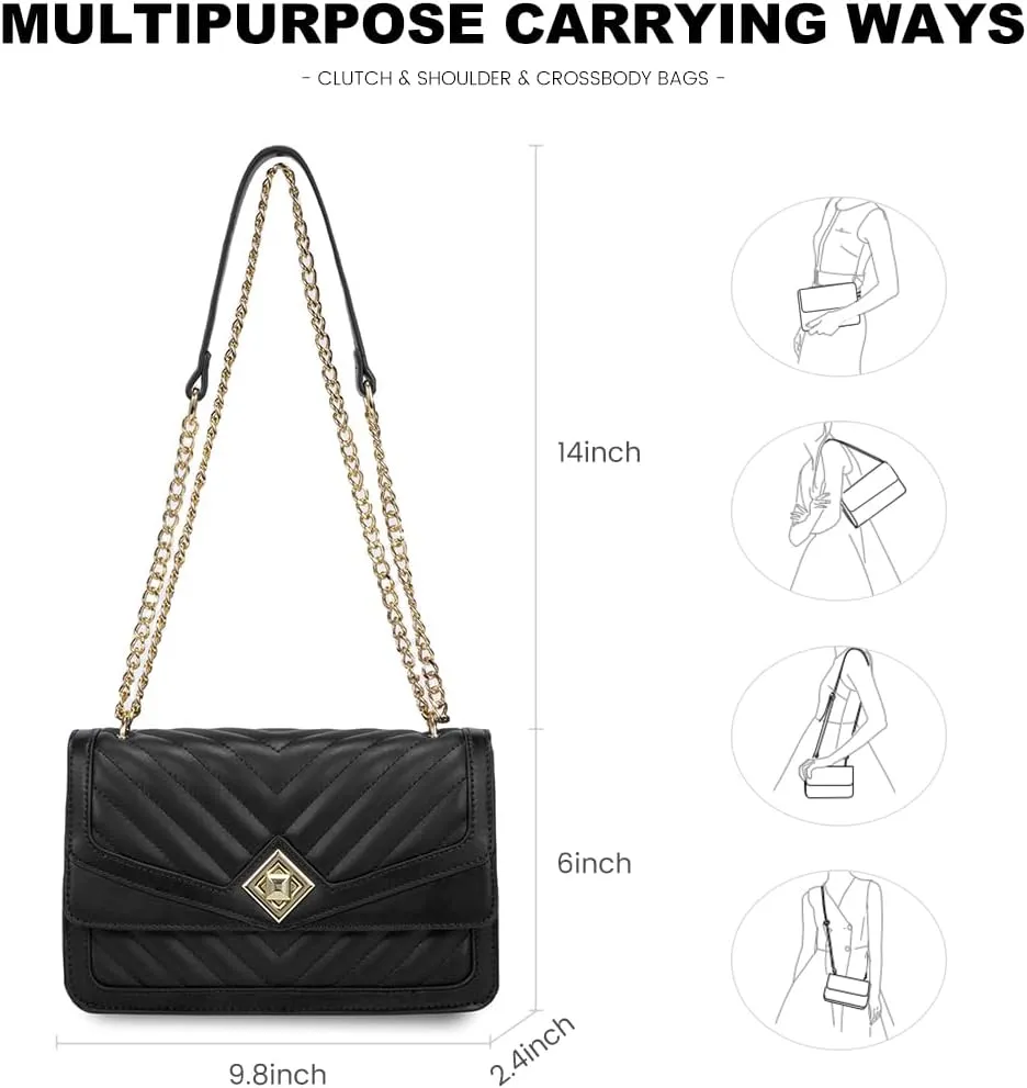 LOVEVOOK Crossbody Bags for Women Leather Quilted Shoulder Bag with Chain Strap Trendy Clutch Satchel Ladies Evening Bag
