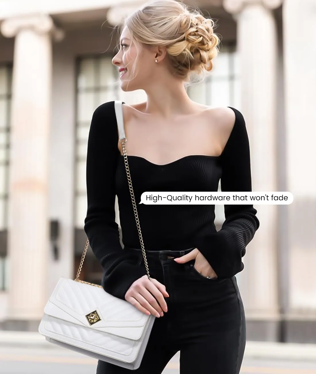 LOVEVOOK Crossbody Bags for Women Leather Quilted Shoulder Bag with Chain Strap Trendy Clutch Satchel Ladies Evening Bag