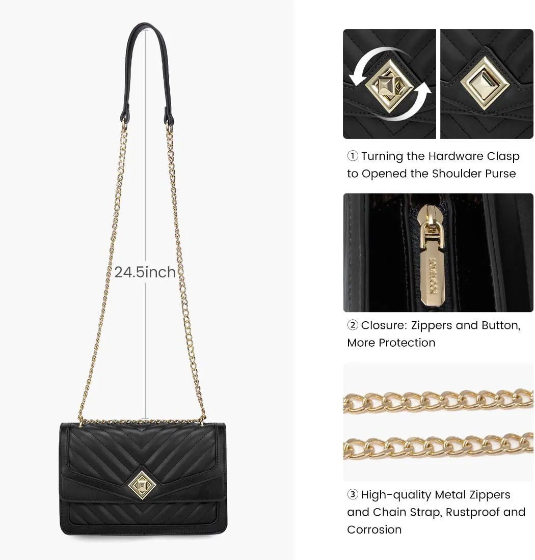 LOVEVOOK Crossbody Bags for Women Leather Quilted Shoulder Bag with Chain Strap Trendy Clutch Satchel Ladies Evening Bag