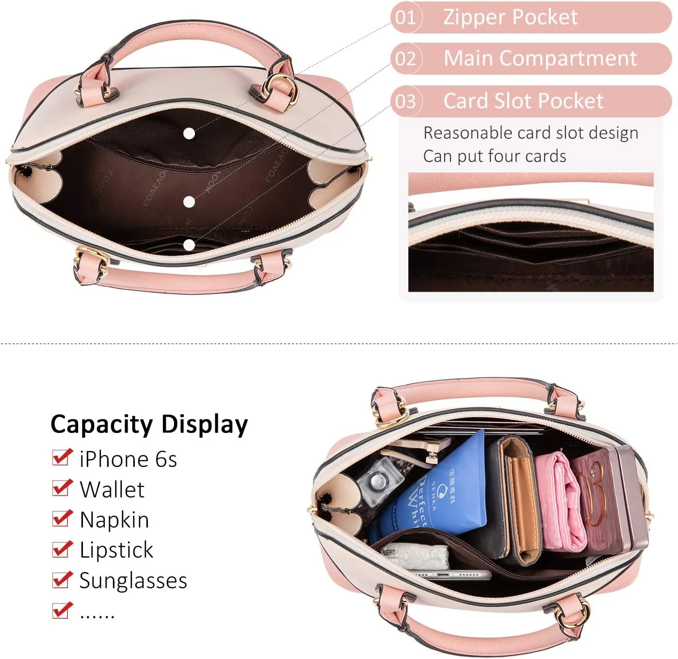LOVEVOOK Purse for Women Small Crossbody Bags Classic Double Zip Top Handle Dome Satchel Bag