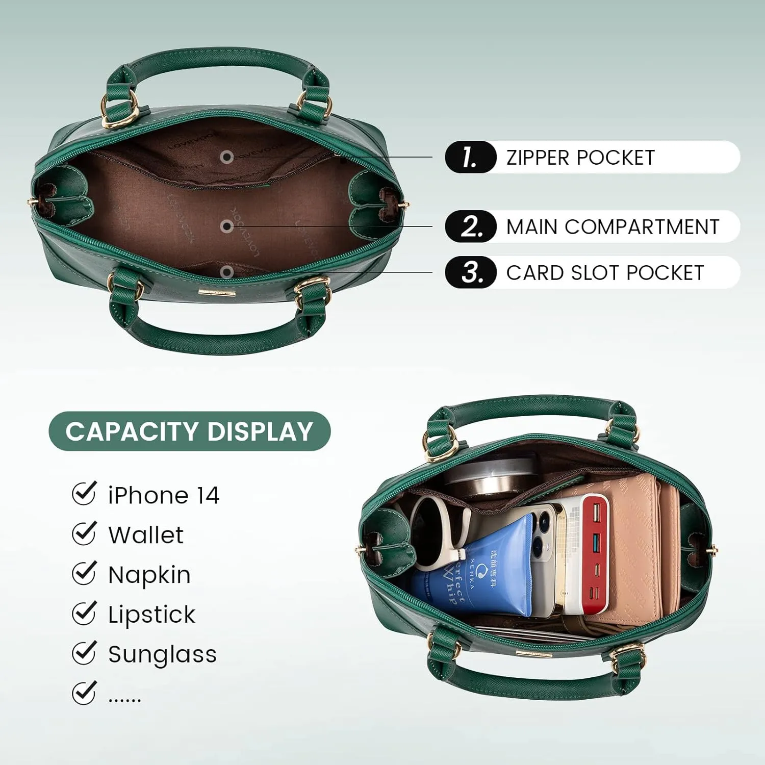 LOVEVOOK Purse for Women Small Crossbody Bags Classic Double Zip Top Handle Dome Satchel Bag