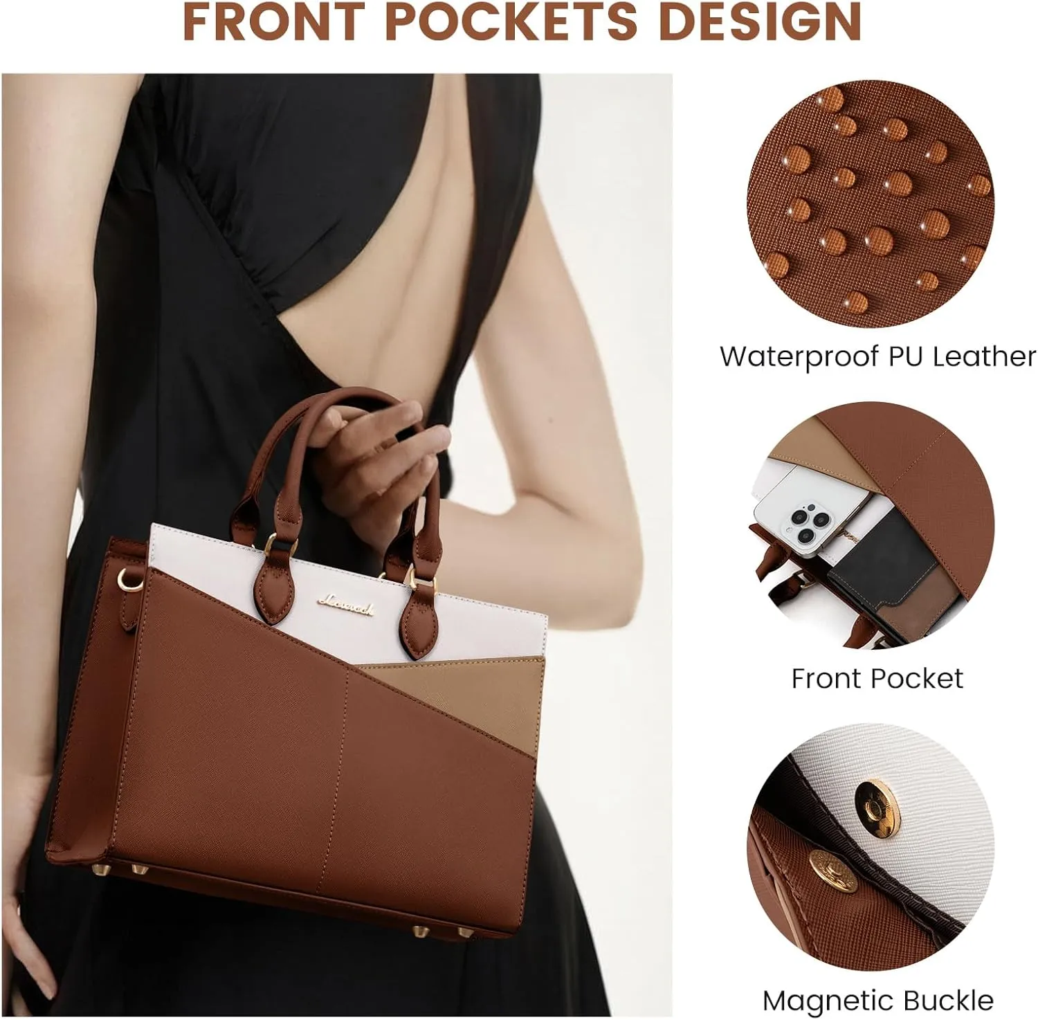 LOVEVOOK Purses for Women,Satchel Handbags Tote Bag, Black Pu Leather Shoulder Crossbody Top Handle Purse with Zipper