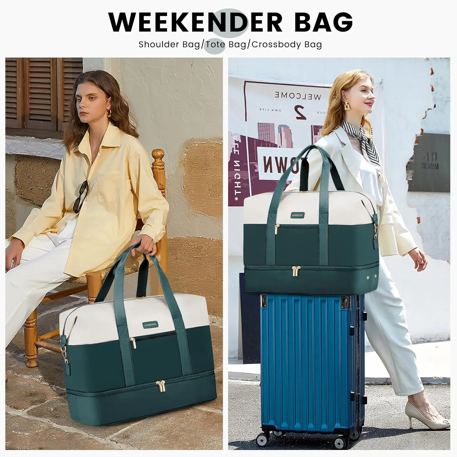 LOVEVOOK Weekender Bag, Large Travel Duffel Bag for Women with 2 Packing Cubes, Carry on Overnight Bag with Shoe Compartment, Mom Hospital Bags for Labor and Delivery