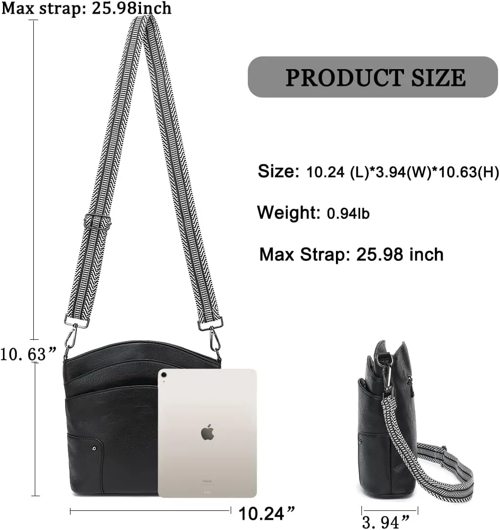LOXOMU Crossbody Bags for Women, Medium Vegan Leather Crossbody Purses Shoulder Handbags with Multi-Pockets for Travel