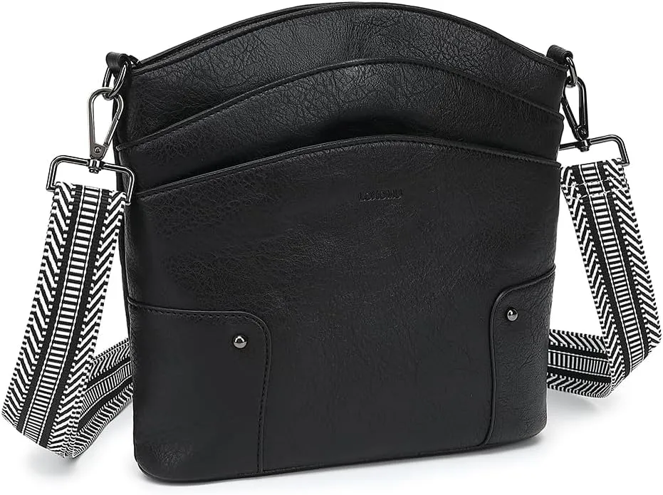 LOXOMU Crossbody Bags for Women, Medium Vegan Leather Crossbody Purses Shoulder Handbags with Multi-Pockets for Travel
