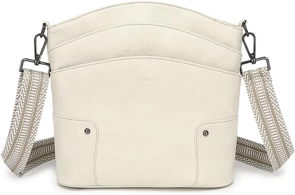 LOXOMU Crossbody Bags for Women, Medium Vegan Leather Crossbody Purses Shoulder Handbags with Multi-Pockets for Travel