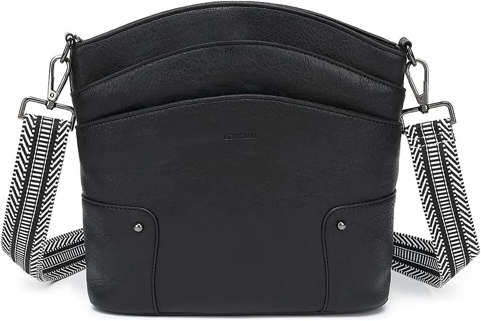 LOXOMU Crossbody Bags for Women, Medium Vegan Leather Crossbody Purses Shoulder Handbags with Multi-Pockets for Travel