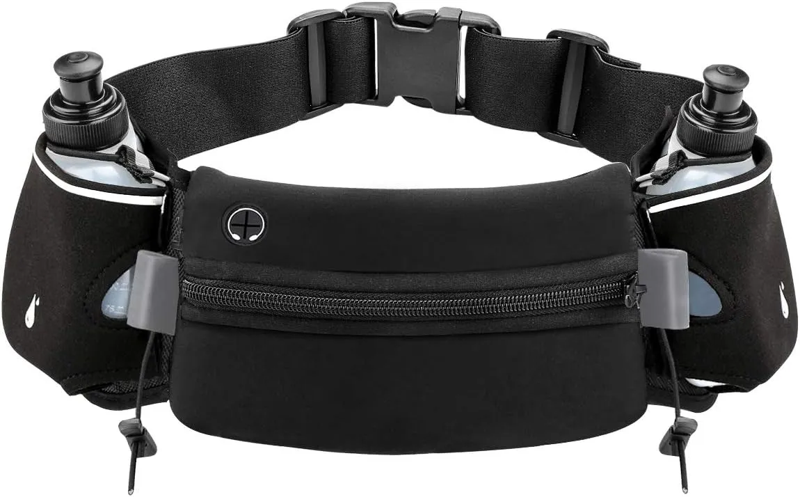 Luckit Hydration Running Belt with 2 Water Bottles(2 x 300ML), Reflective Running Waist Bag Bum Bag Adjustable Sports Waist Pouch for Marathon Running Hiking Camping Cycling Jogging