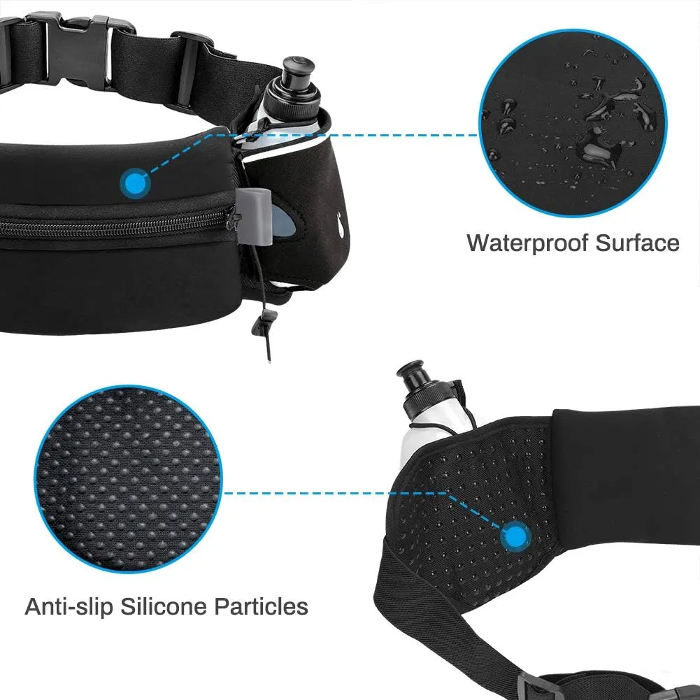 Luckit Hydration Running Belt with 2 Water Bottles(2 x 300ML), Reflective Running Waist Bag Bum Bag Adjustable Sports Waist Pouch for Marathon Running Hiking Camping Cycling Jogging