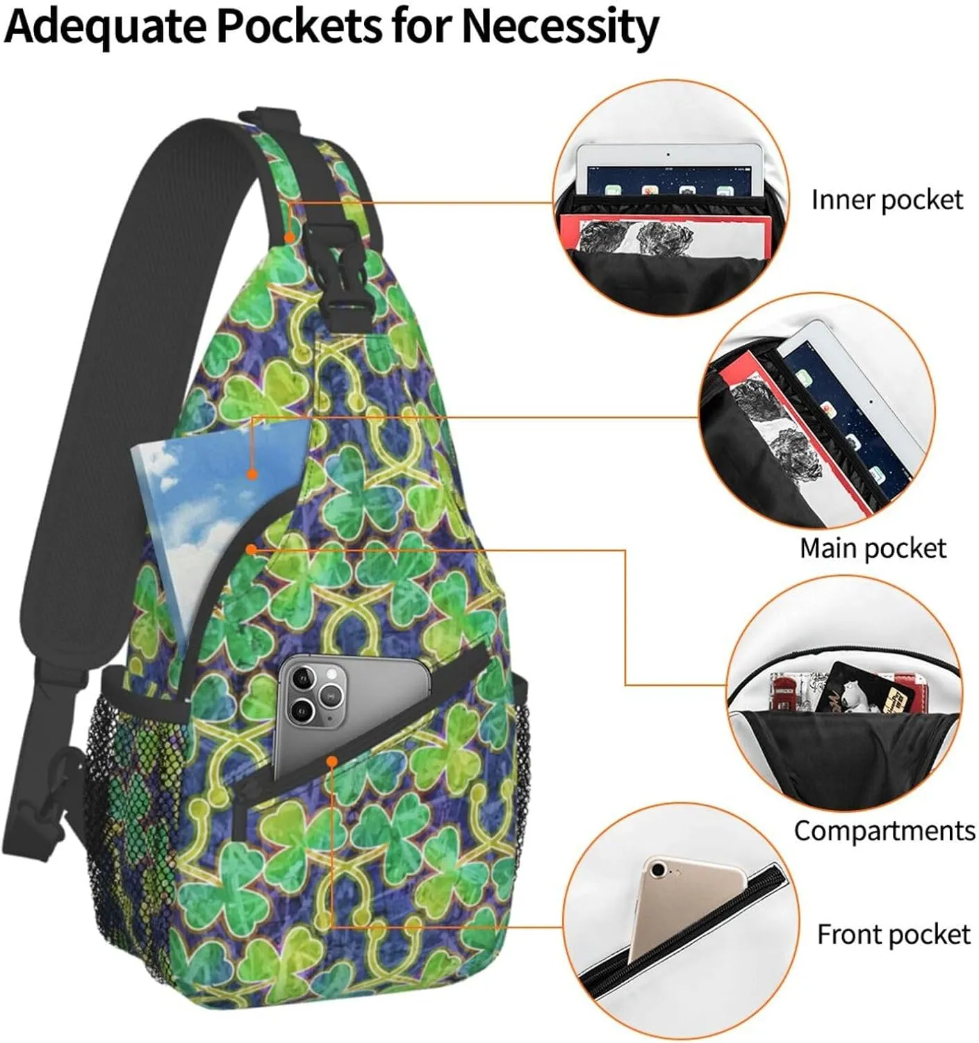 Lucky Shamrocks St. Patrick's Day Crossbody Sling Backpack Travel Daypack For Men Women Shoulder Bag