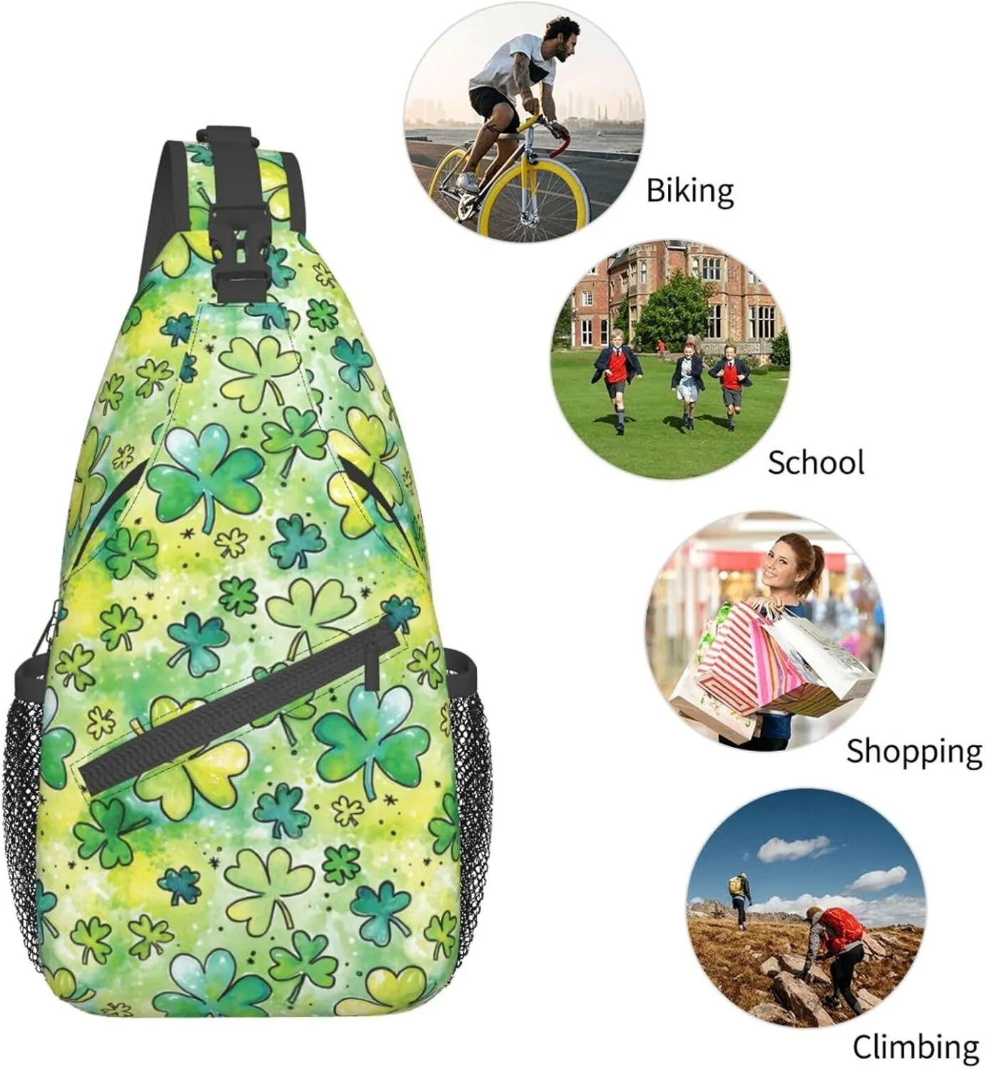 Lucky Shamrocks St. Patrick's Day Crossbody Sling Backpack Travel Daypack For Men Women Shoulder Bag