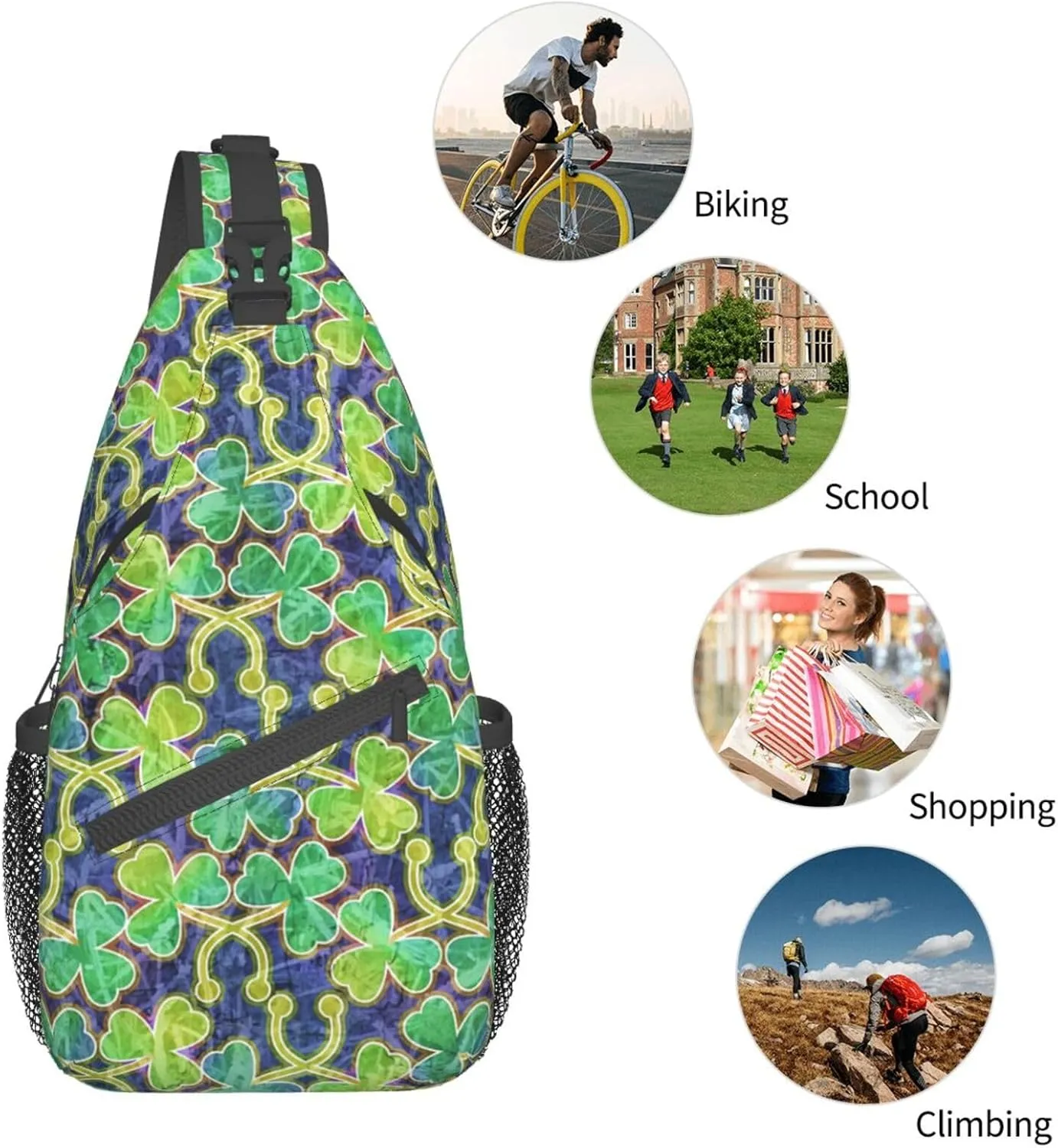 Lucky Shamrocks St. Patrick's Day Crossbody Sling Backpack Travel Daypack For Men Women Shoulder Bag