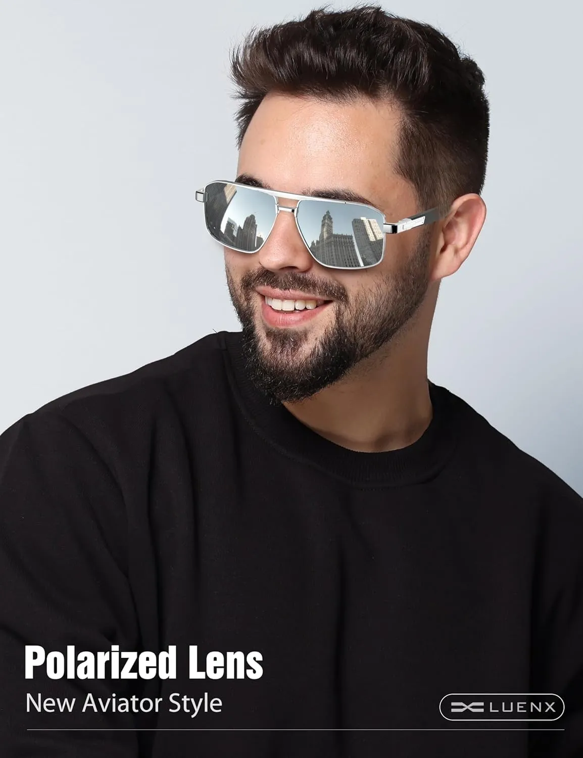 LUENX Aviator Sunglasses for Men Retro Square Polarized Polygon Shades UV 400 Protection
