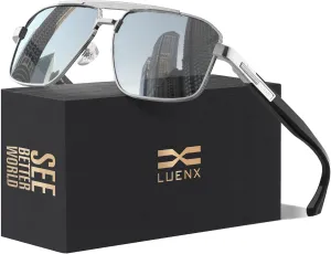 LUENX Aviator Sunglasses for Men Retro Square Polarized Polygon Shades UV 400 Protection