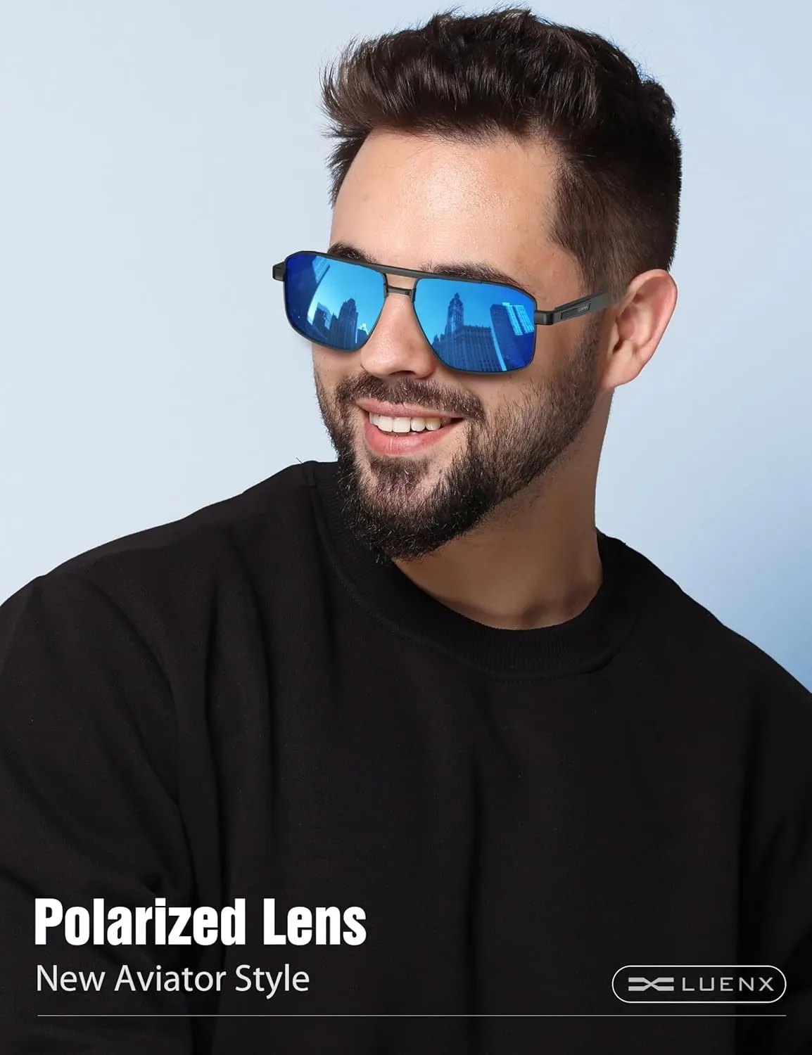 LUENX Aviator Sunglasses for Men Retro Square Polarized Polygon Shades UV 400 Protection