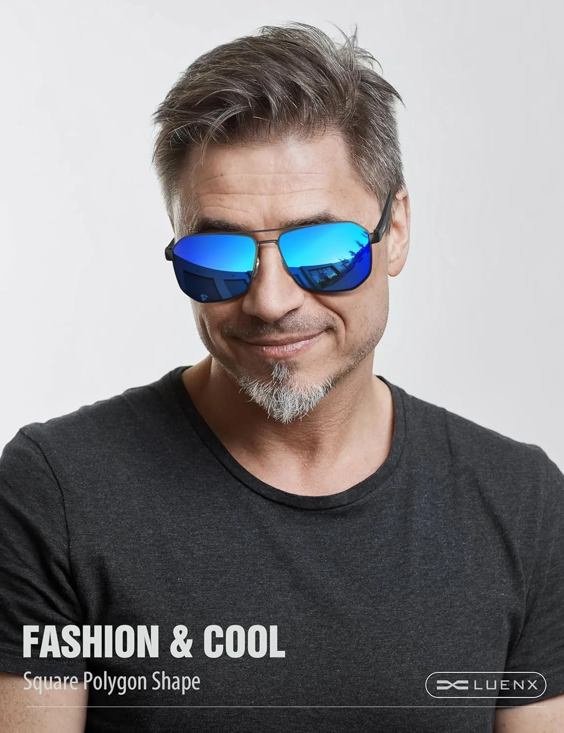 LUENX Aviator Sunglasses for Men Square Polarized Polygon Lens - UV 400 Protection with Accessories 61MM Driving Outdoor