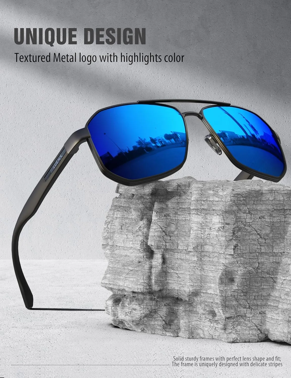 LUENX Aviator Sunglasses for Men Square Polarized Polygon Lens - UV 400 Protection with Accessories 61MM Driving Outdoor