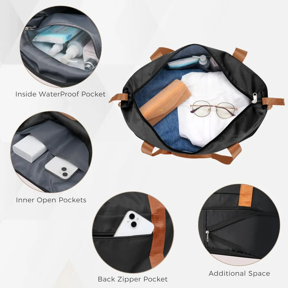 Luggage Sets 4 Piece, 20-inch with USB Port, Expandable ABS Durable Suitcase with Travel Bag, Cup Holder, ABS Hard Shell Luggage with Spinner Wheels, black and brown