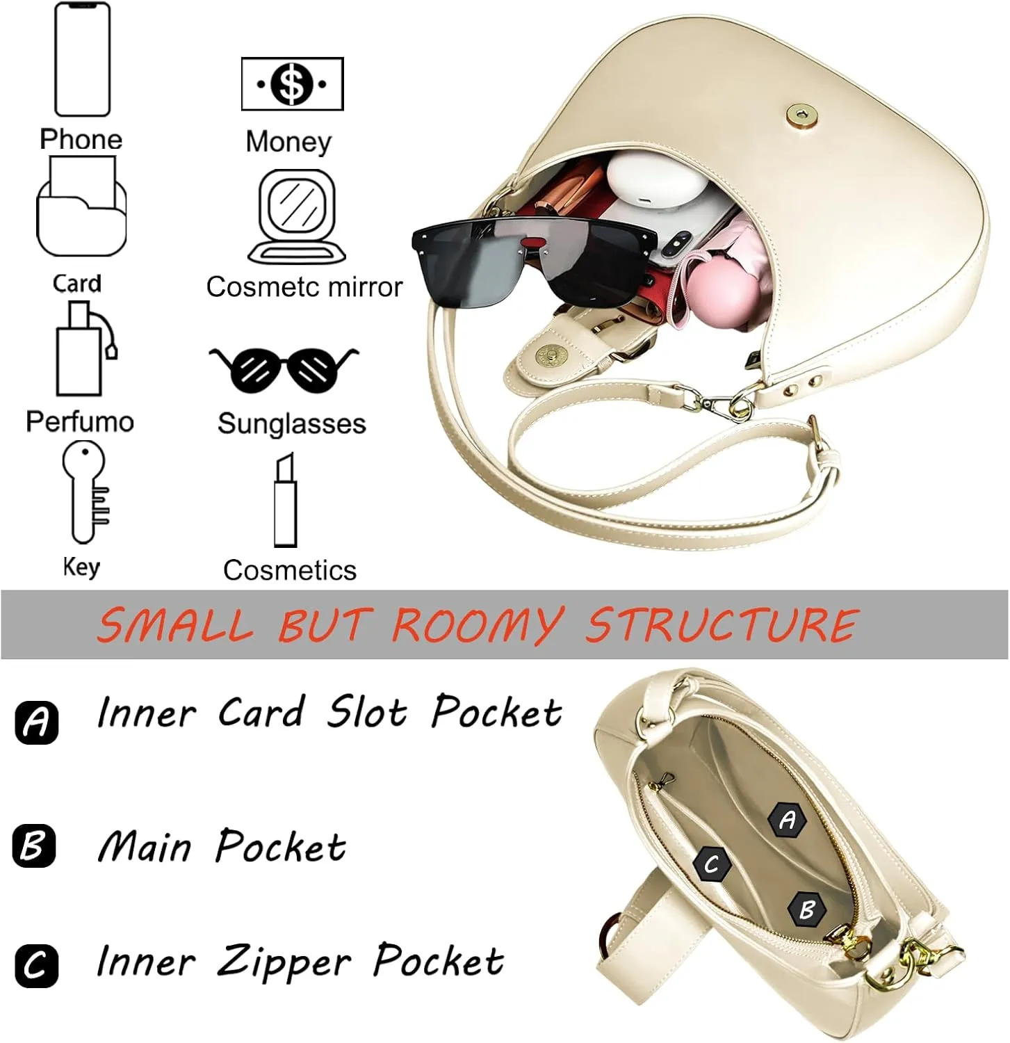 Luna Crossbody Bag for Women Small Crescent Shoulder Purse with Adjustable Strap Cute Mini Handbags for Going Out
