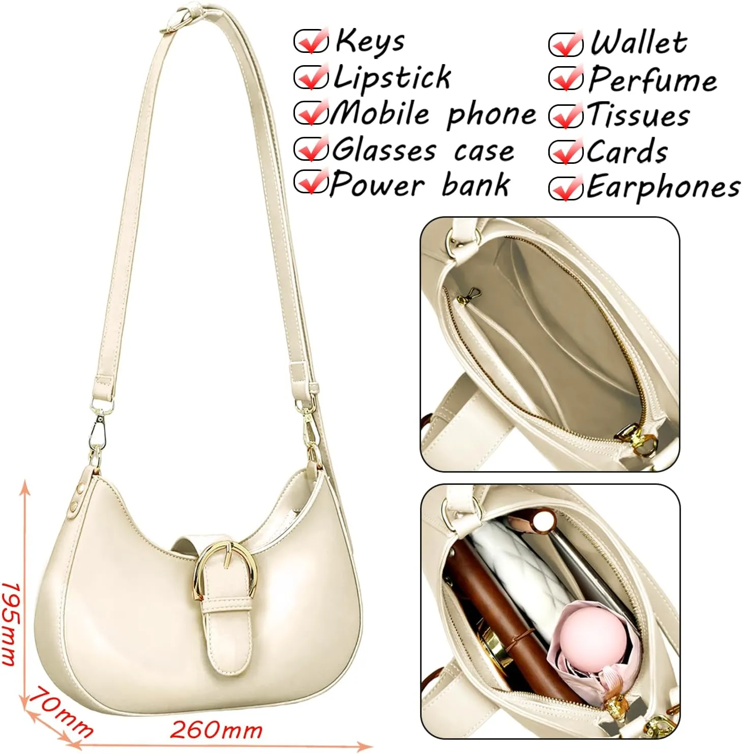 Luna Crossbody Bag for Women Small Crescent Shoulder Purse with Adjustable Strap Cute Mini Handbags for Going Out