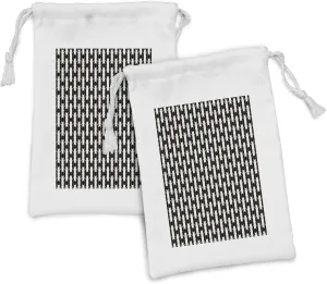 Lunarable Abstract Fabric Pouch Set of 2, Vertically Flowing Strips of Ornate Wavy Streaks and Stripes, Small Drawstring Bag for Toiletries Masks and Favors, 9" x 6", Grey Eggshell