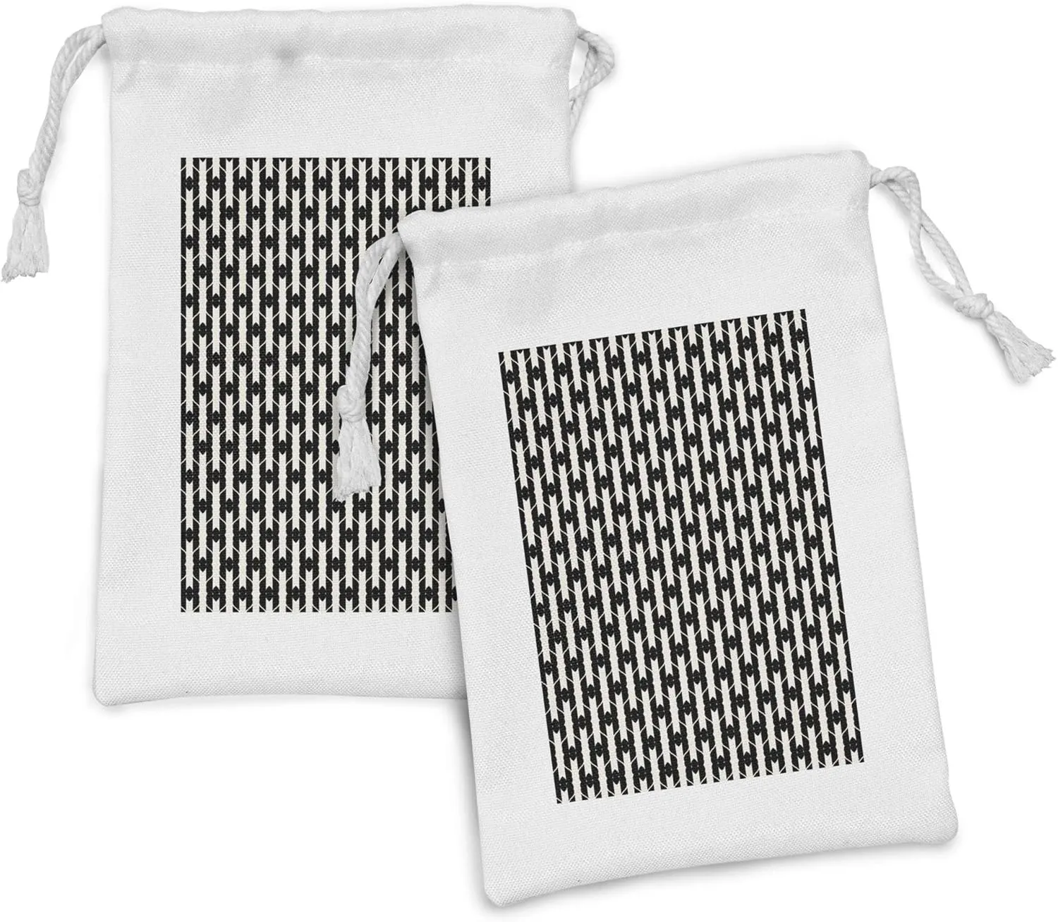 Lunarable Abstract Fabric Pouch Set of 2, Vertically Flowing Strips of Ornate Wavy Streaks and Stripes, Small Drawstring Bag for Toiletries Masks and Favors, 9" x 6", Grey Eggshell