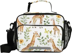 Lunch Bags Boxes Insulated Small Boys Girls Cooler Kids Giraffis Herbaceous for School Student with Shoulder Strap Water-Resistant