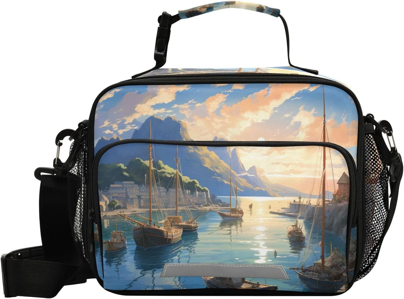 Lunch Bags Boxes Insulated Small Boys Girls Cooler Kids Sailing Sailboat Seaway for School Student with Shoulder Strap Water-Resistant