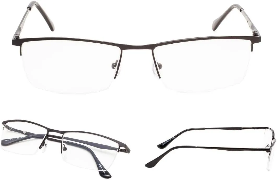 LUR READING GLASSES 3 pack Half-Rim Metal Readers (Black)
