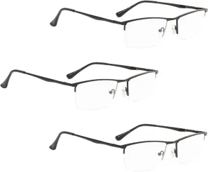 LUR READING GLASSES 3 pack Half-Rim Metal Readers (Black)