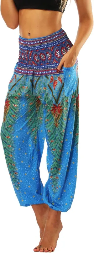 Lu's Chic Women's Boho Pants Harem Smocked Waist Yoga Hippie Palazzo Summer Beach Pants