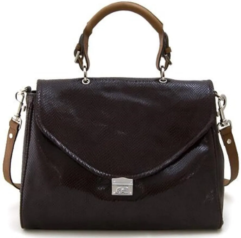 Lush Leather Structured Snakeskin Bow Lock Satchel
