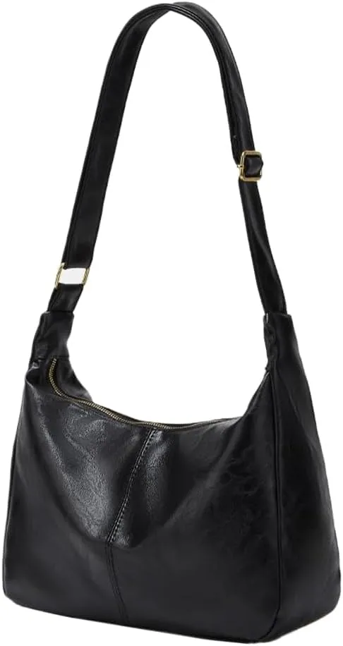Lushandy Shoulder Bag for Women, Soft PU Leather Crossbody Purse Brown Slouchy Hobo Bag Vintage Tote Bag