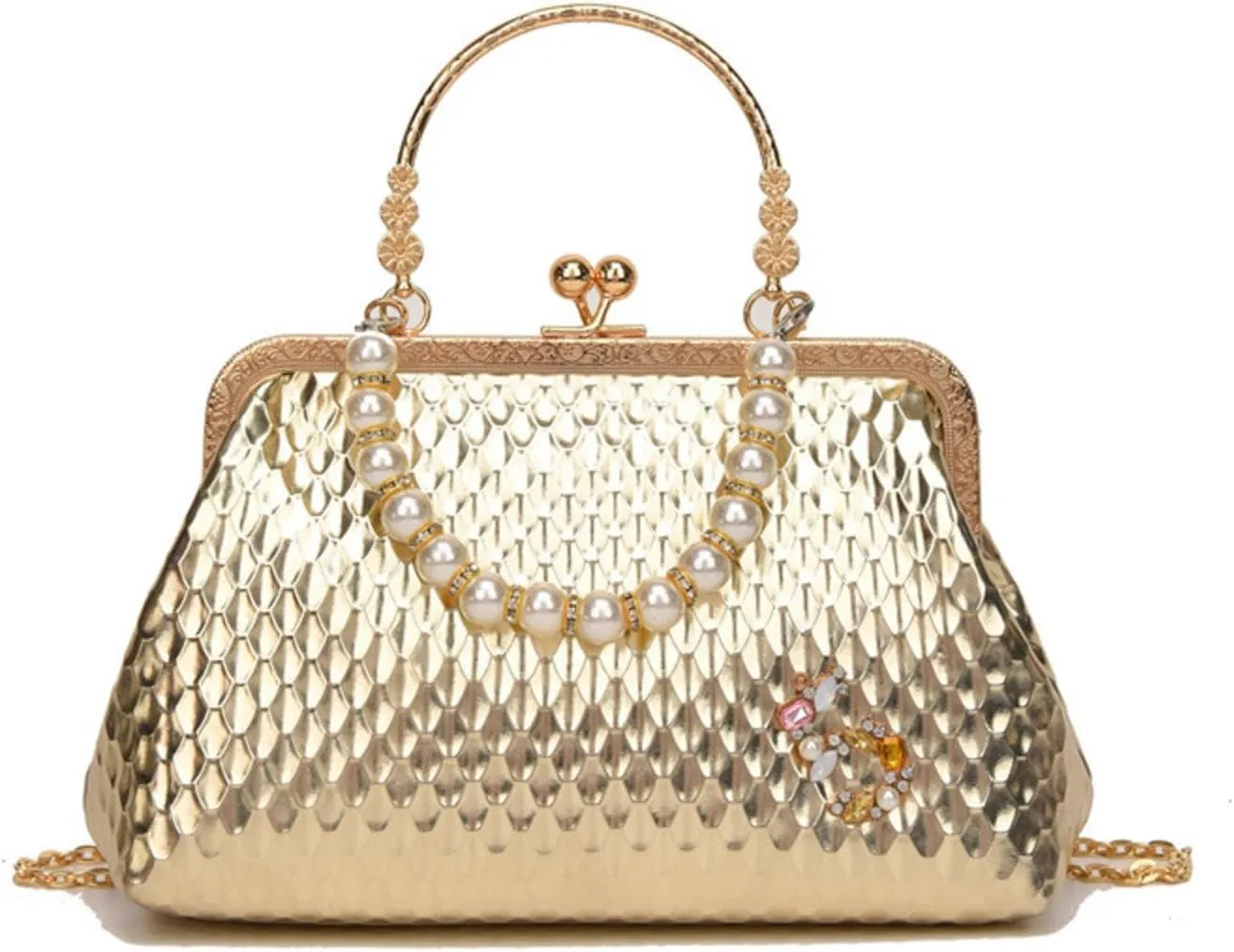 Luxury Women French Minority Shoulder Bags Crossbody Bags Fashion Pearl Chain Shell Clip Small Handbag Eveing Clutch
