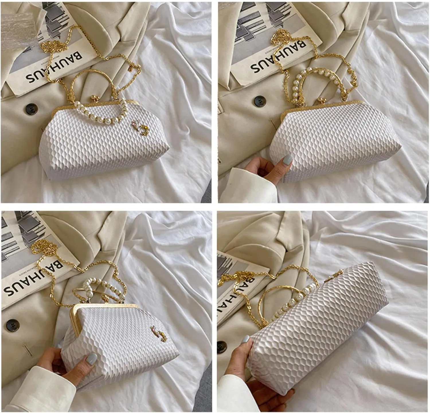 Luxury Women French Minority Shoulder Bags Crossbody Bags Fashion Pearl Chain Shell Clip Small Handbag Eveing Clutch