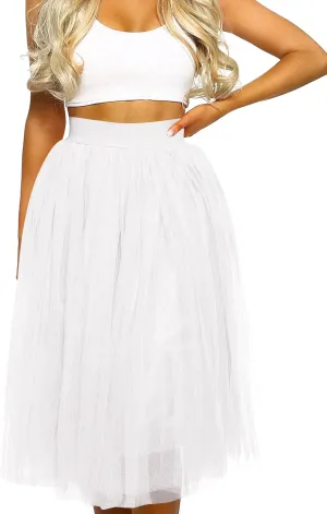LYANER Women's Elegant Mesh Elastic High Waist Tulle Tutu A-line Mini Fluffy Skirt