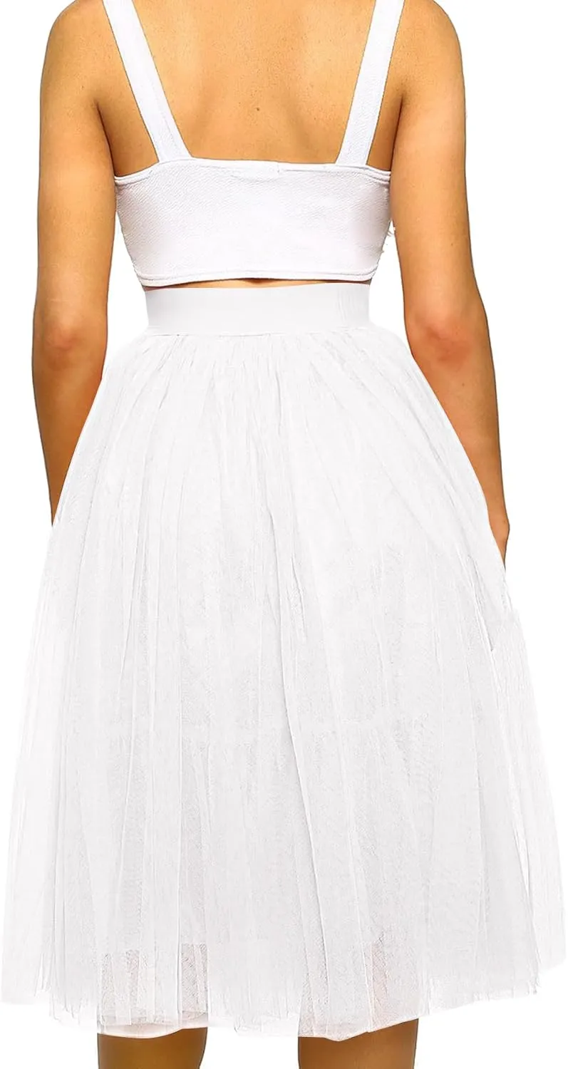 LYANER Women's Elegant Mesh Elastic High Waist Tulle Tutu A-line Mini Fluffy Skirt